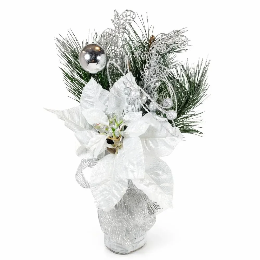 Gold Cream Holiday Christmas Flower Floral Bouquet Arrangement Poinsettia Birch